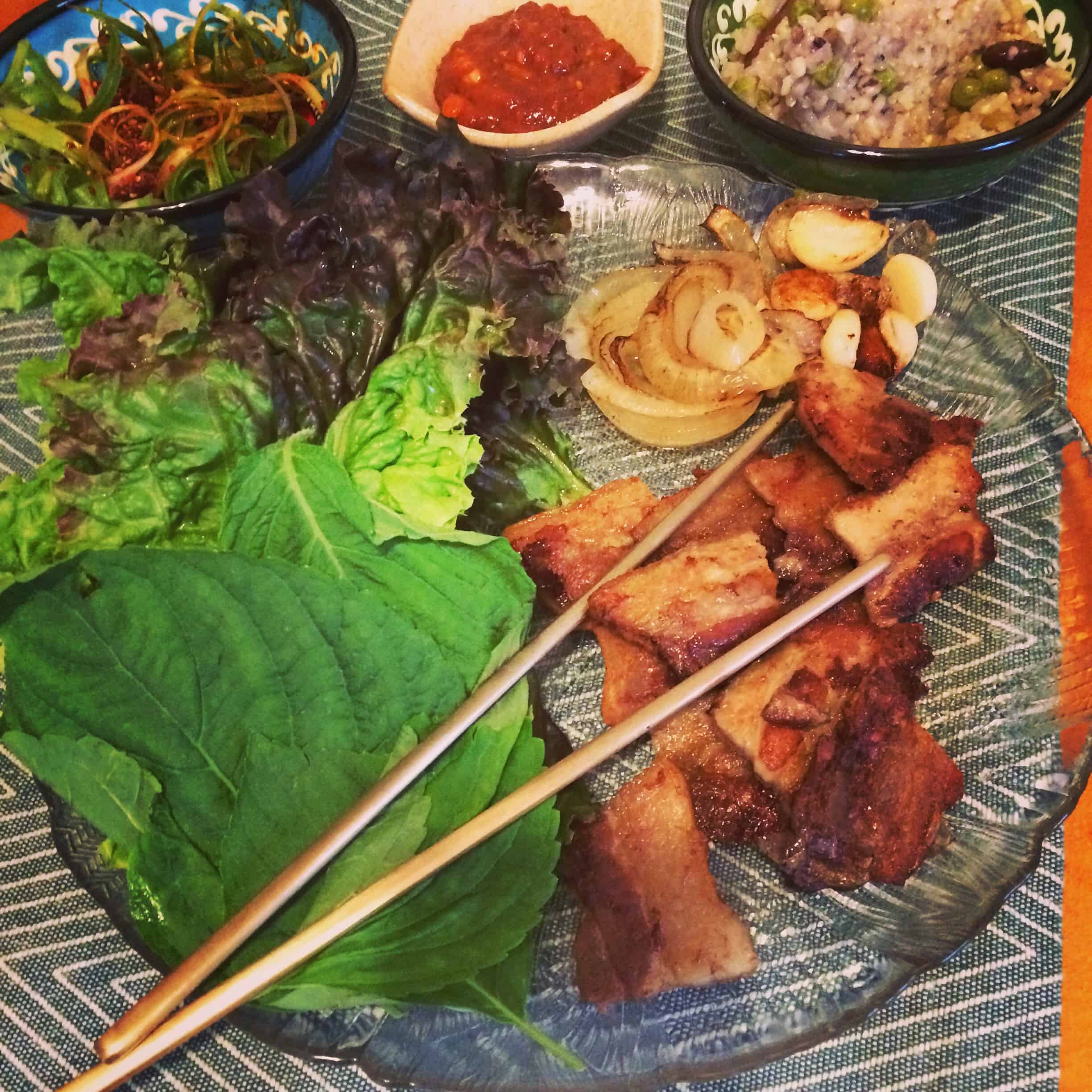 Korean food photo Grilled pork belly on