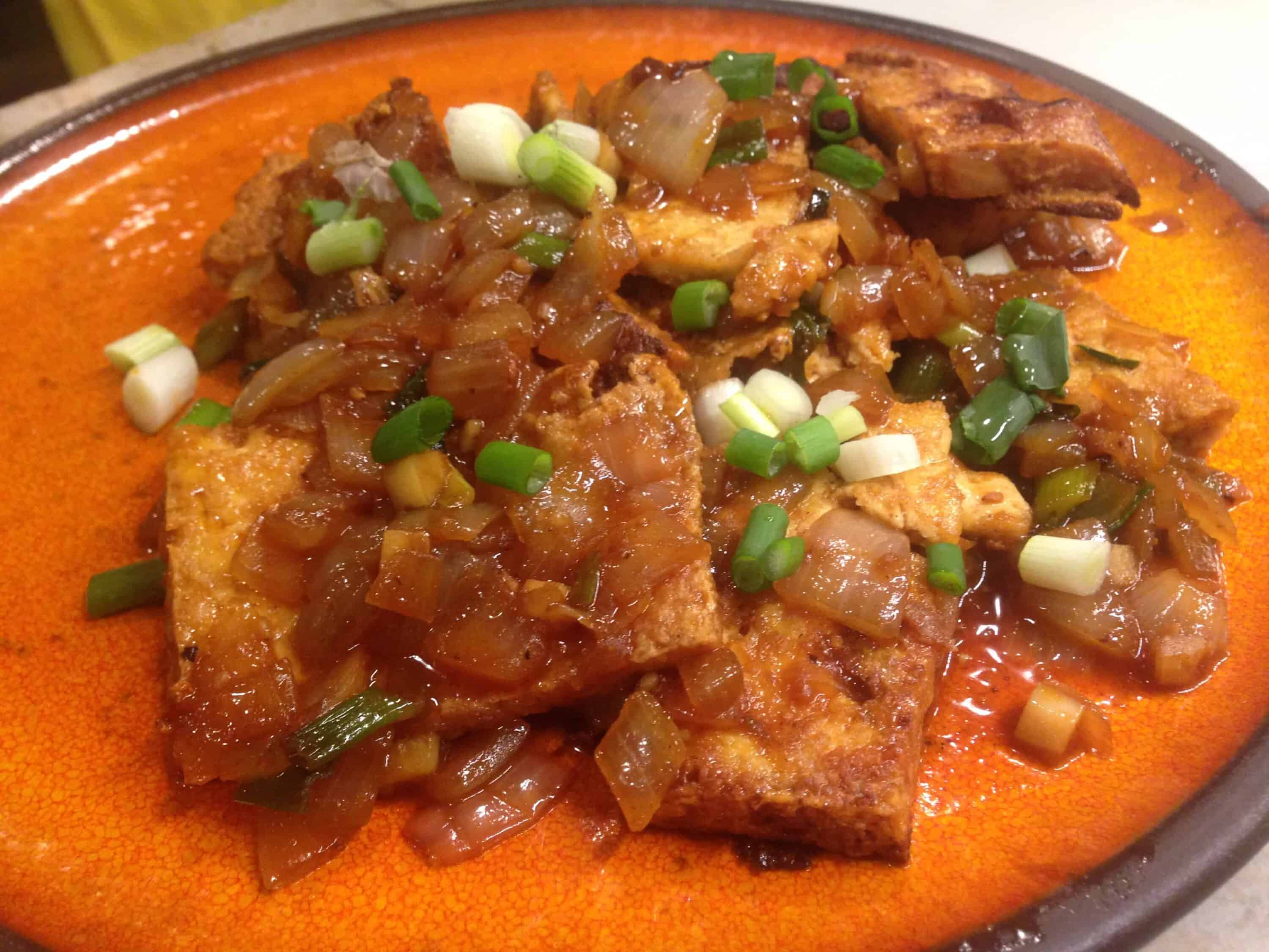 Korean food photo Spicy braised tofu