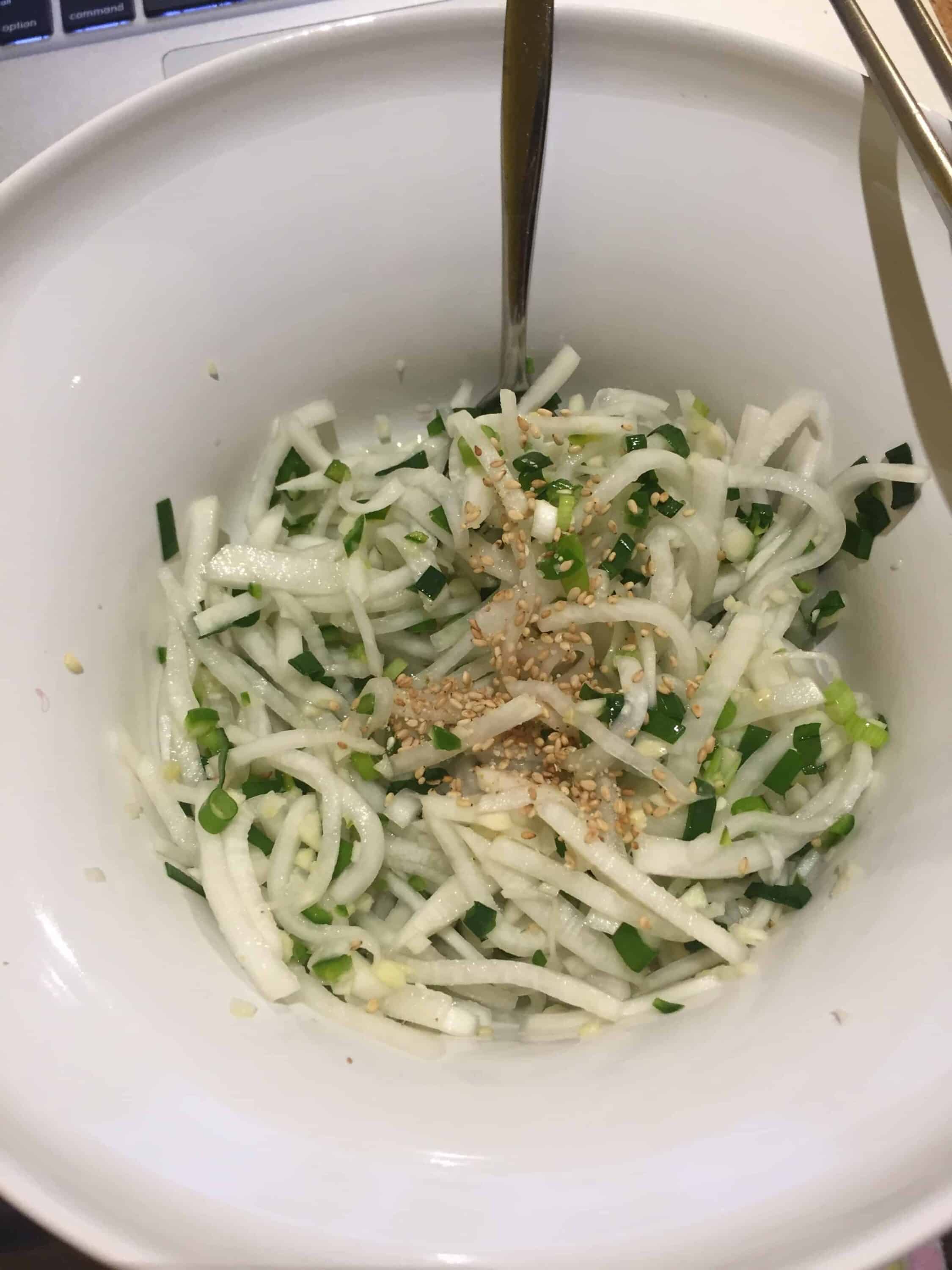 Korean food photo Musaengchae, Radish Salad on