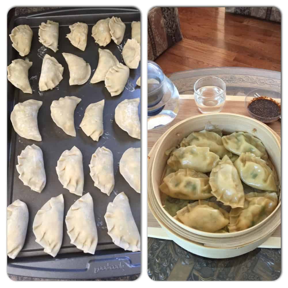 Korean food photo Shrimp with green onion dumplings on