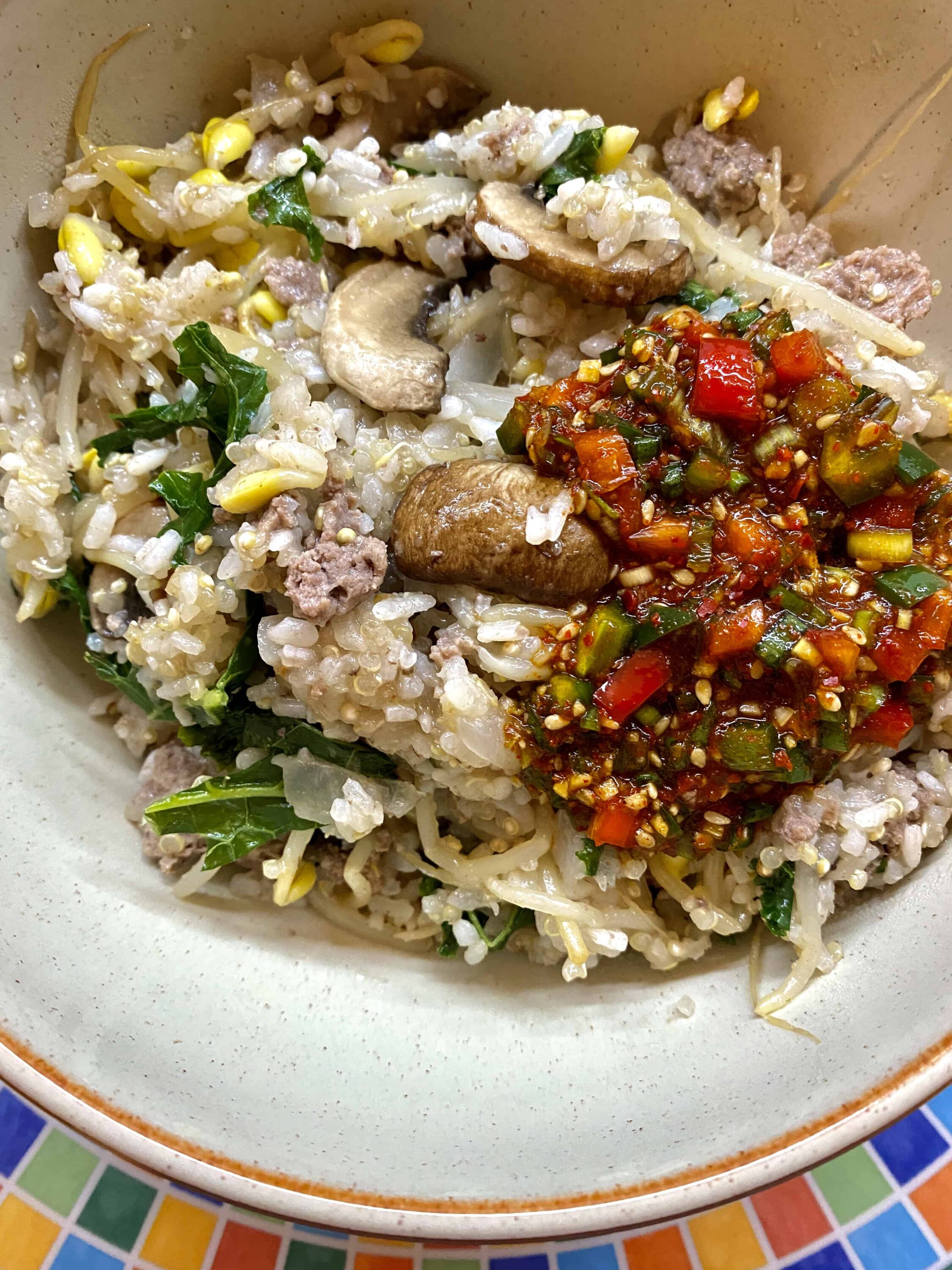 Healthy vegetable rice bowl (Keongangsik yeongyangbap 건강식 영양밥) recipe by Maangchi