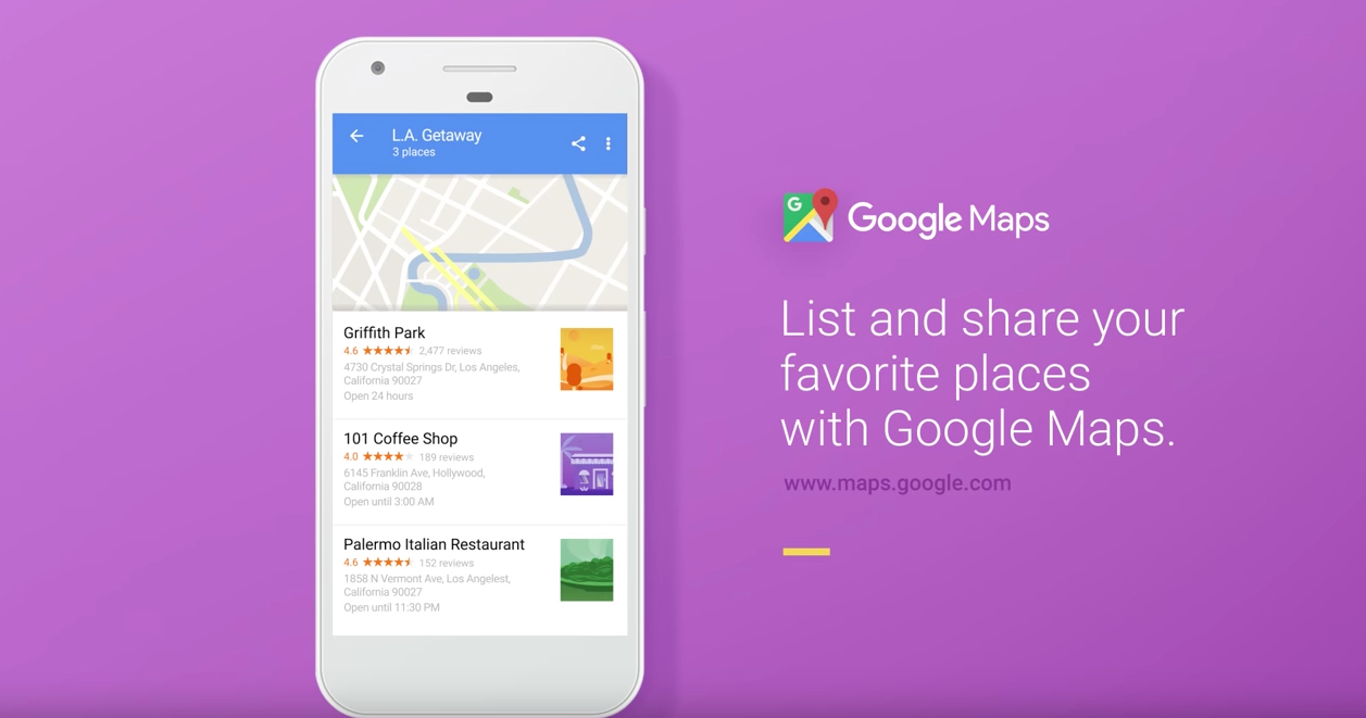 Google Maps permette di creare liste personali di luoghi anche da