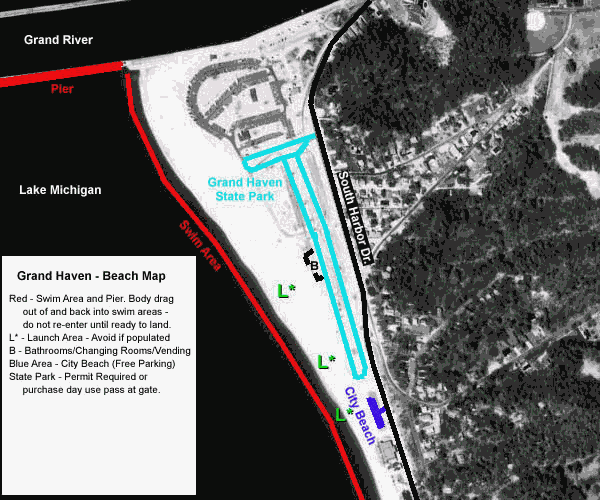 Grand Haven State Park Campsite Map Mackinaw Kites & Toys Kiteboarding at Grand Haven, Michigan