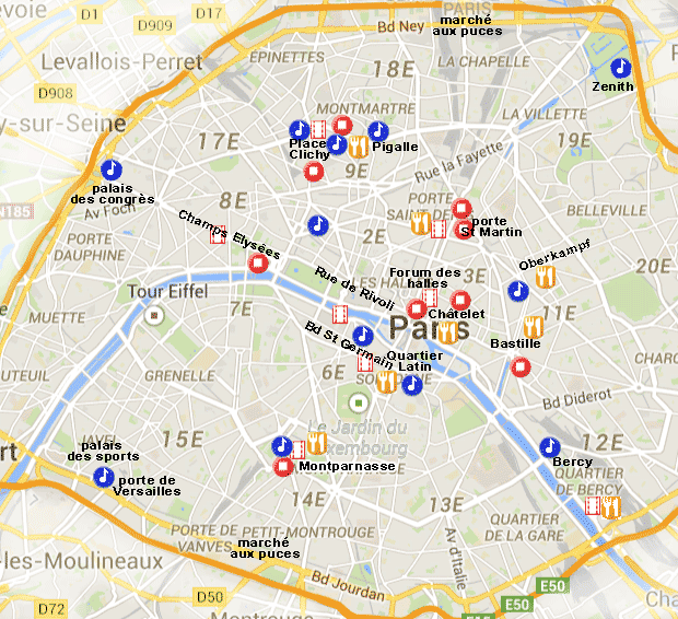 Pain Points Liés À La « Carte Des Théâtres De Paris » Paris où sortir soir cinémas théâtres restaurants bars concerts