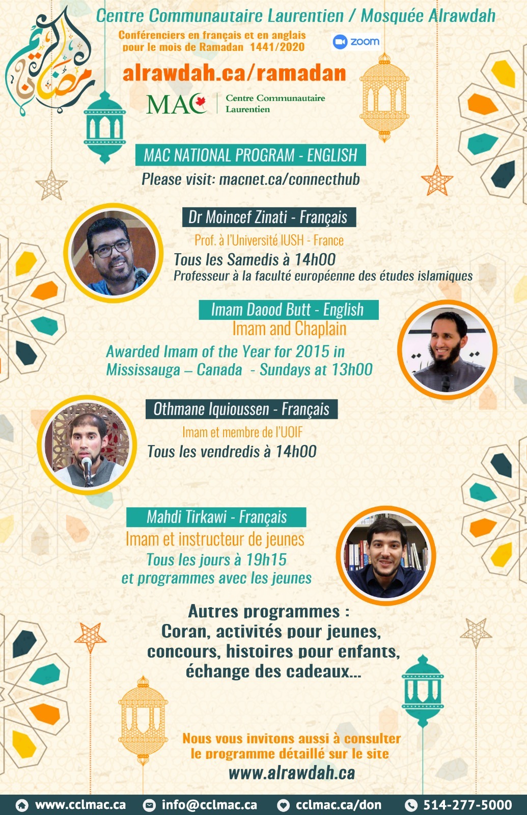 Programme du mois de Ramadan 1441 / 2020 Mosquée Alrawdah MAC Programme du mois de Ramadan 1441 / 2020 Mosquée Alrawdah MAC