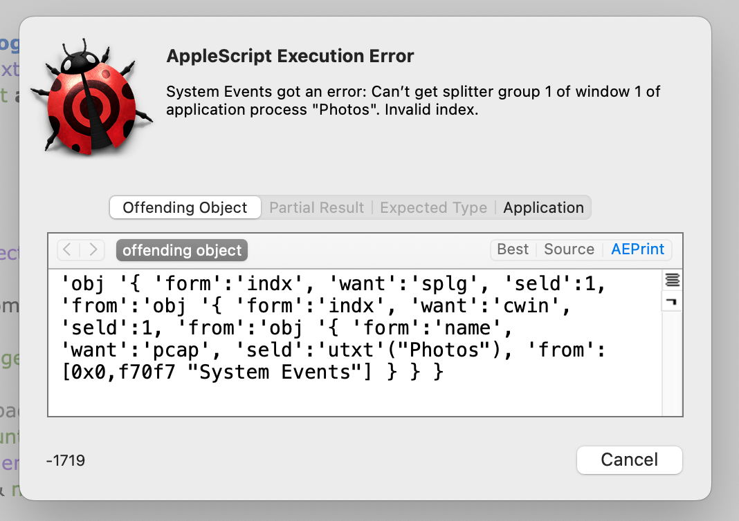 Apple Script for Photos in Sonoma to get the name of selected album for