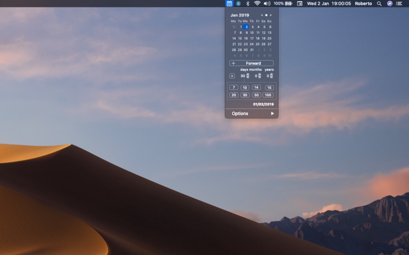 Menu Calendar 1.4 is optimized for macOS Mojave