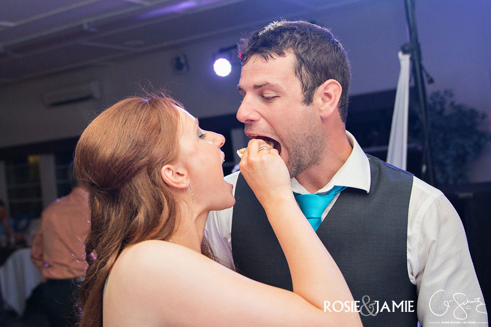 Couple eating wedding cake Madness & Method