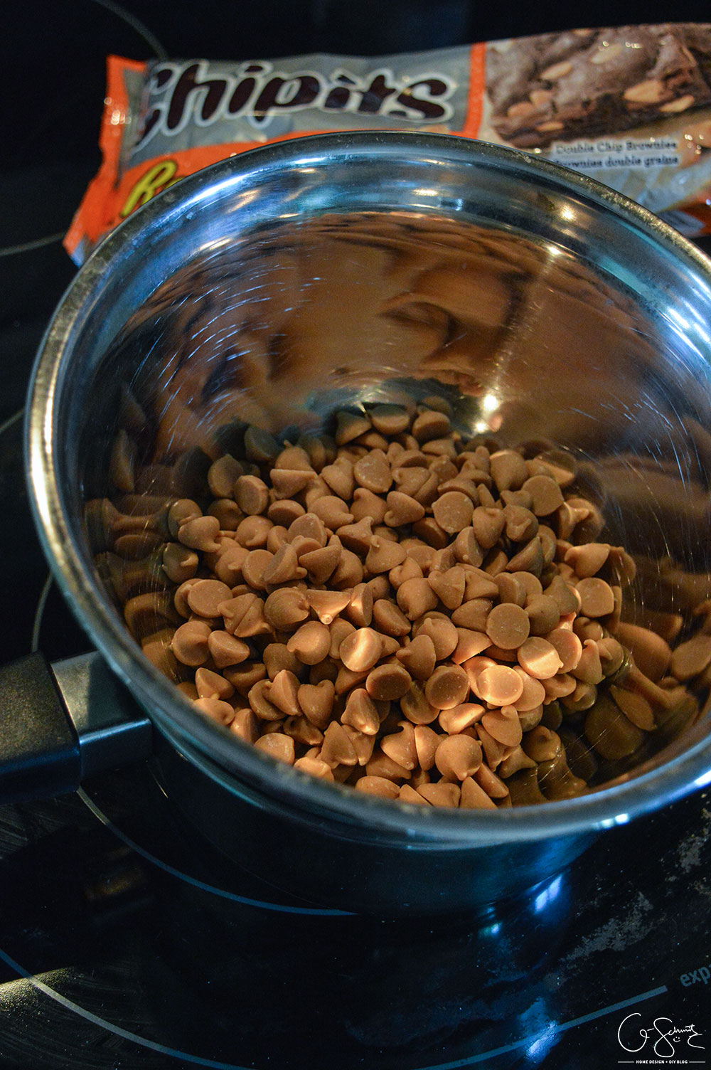 Melting peanut butter chips on double boiler Madness & Method