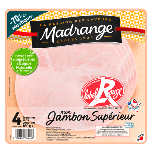 Jambon Label Rouge mon jambon supérieur de porc, origine France