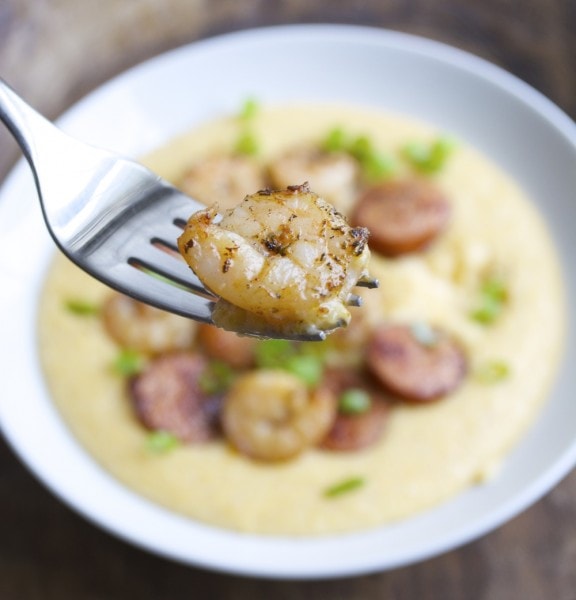 Andouille Sausage + Jerk Shrimp and Cheddar Grits Maebells