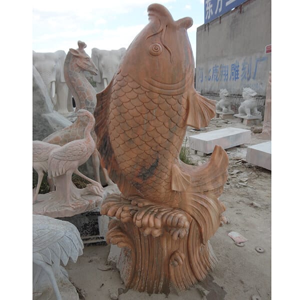 Wholesale Life size red antique garden stone fish sculpture outdoor