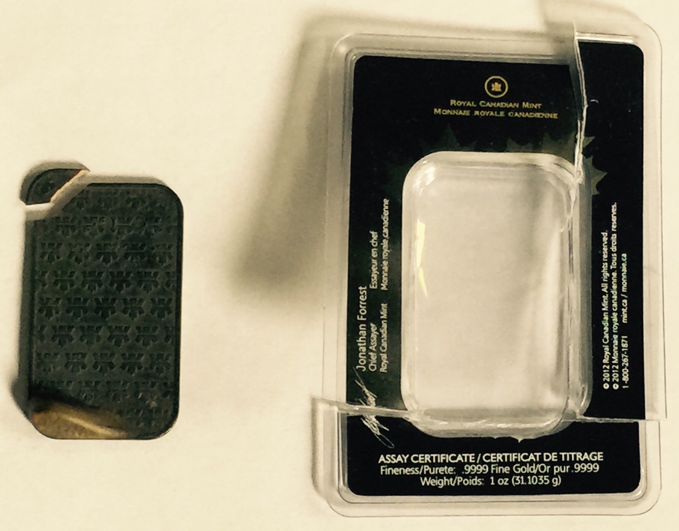 2015 Counterfeit 1 Troy Oz Royal Canadian Mint Gold Bar Maguire Refining