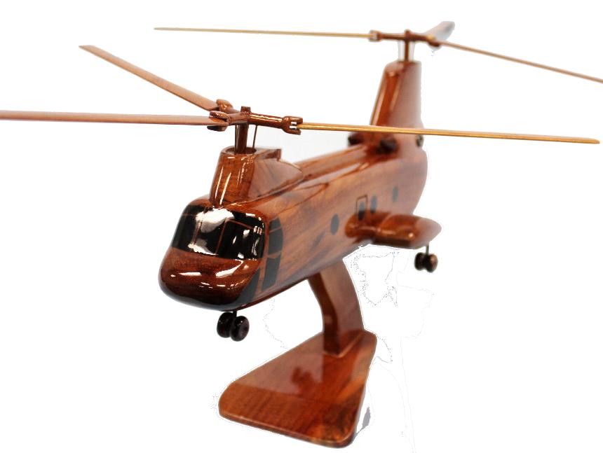 CH46 Sea Knight Model Helicopter, Wooden desktop Helicopters, Natural