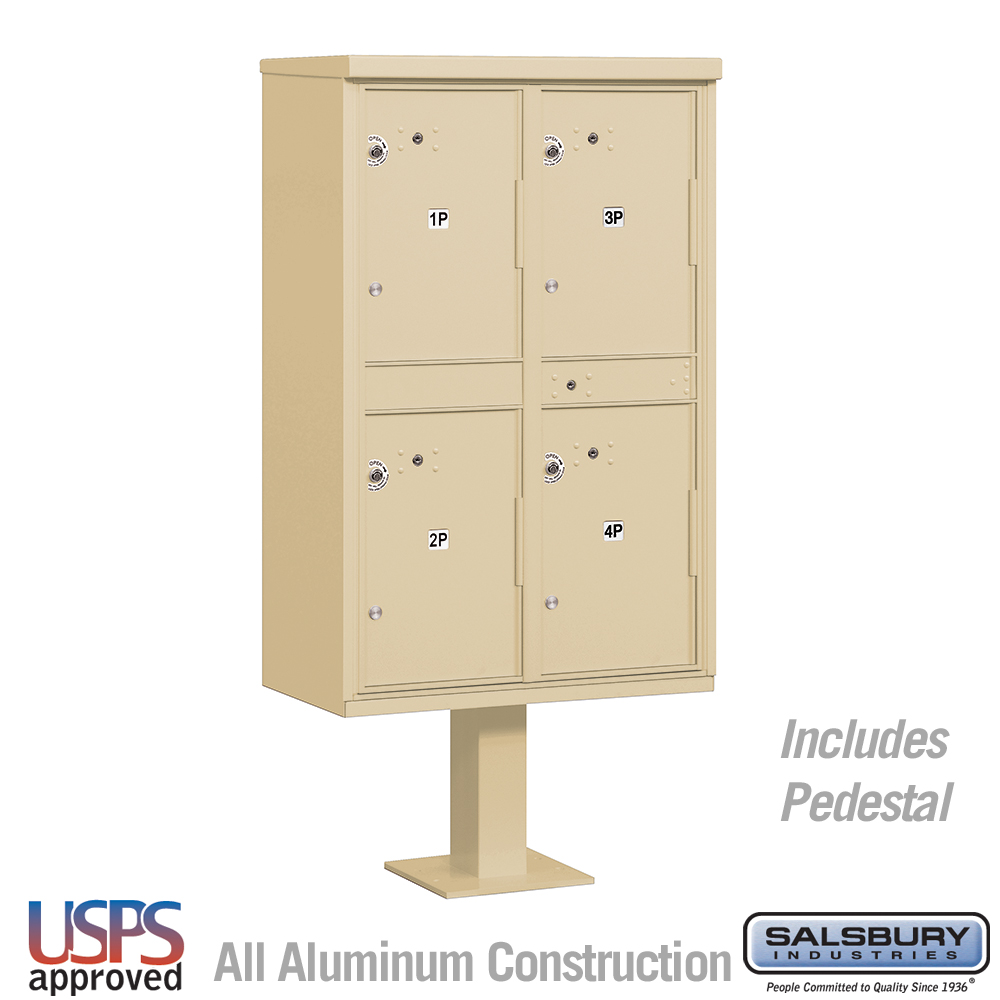 Outdoor Parcel Locker (Includes Pedestal) 4 Compartments Sandstone