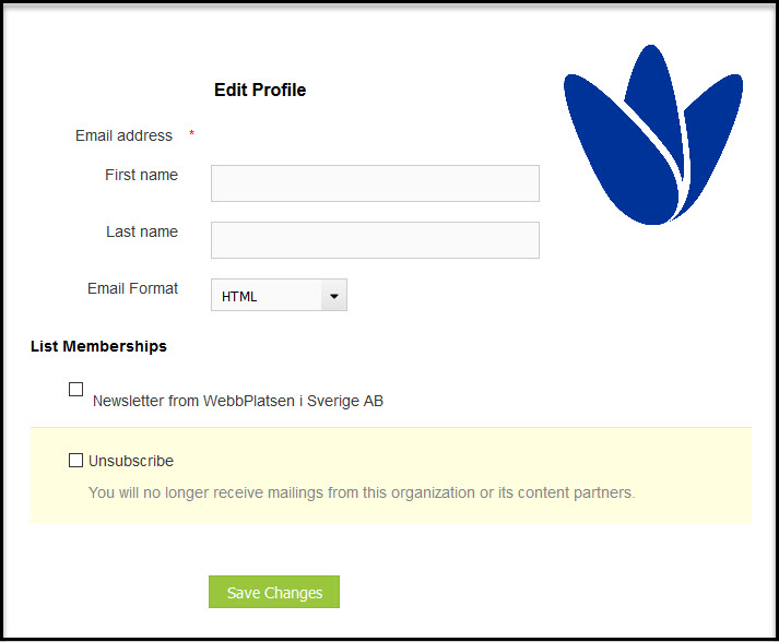 Example of forms Update profile mailRelate
