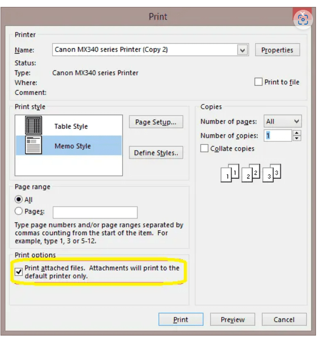 Quick solutions for printing all attachments in Outlook