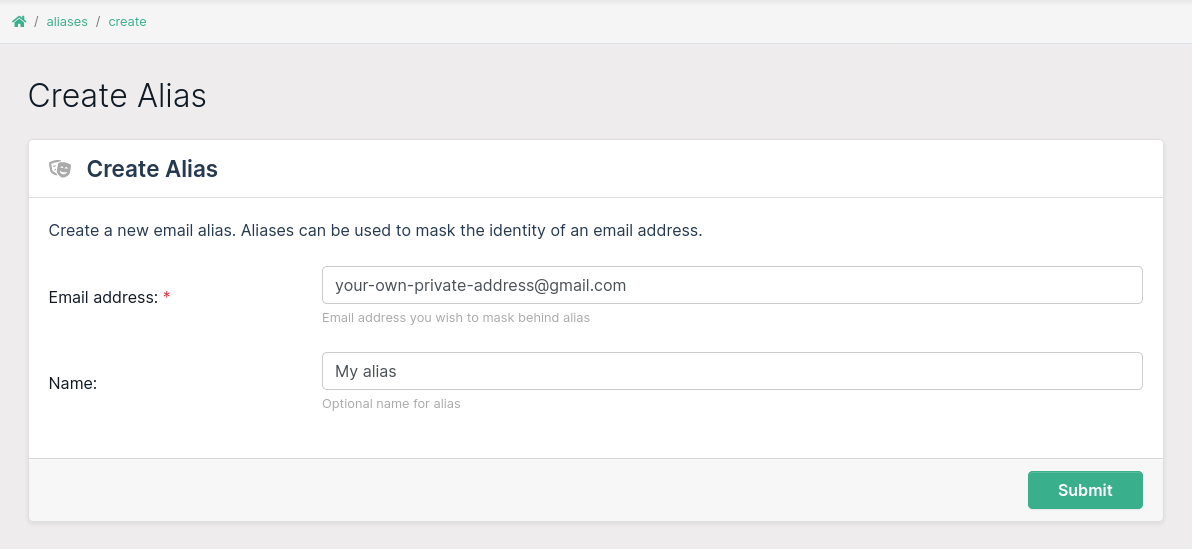 Email forwarding using mailbox proxy and inbox alias routing