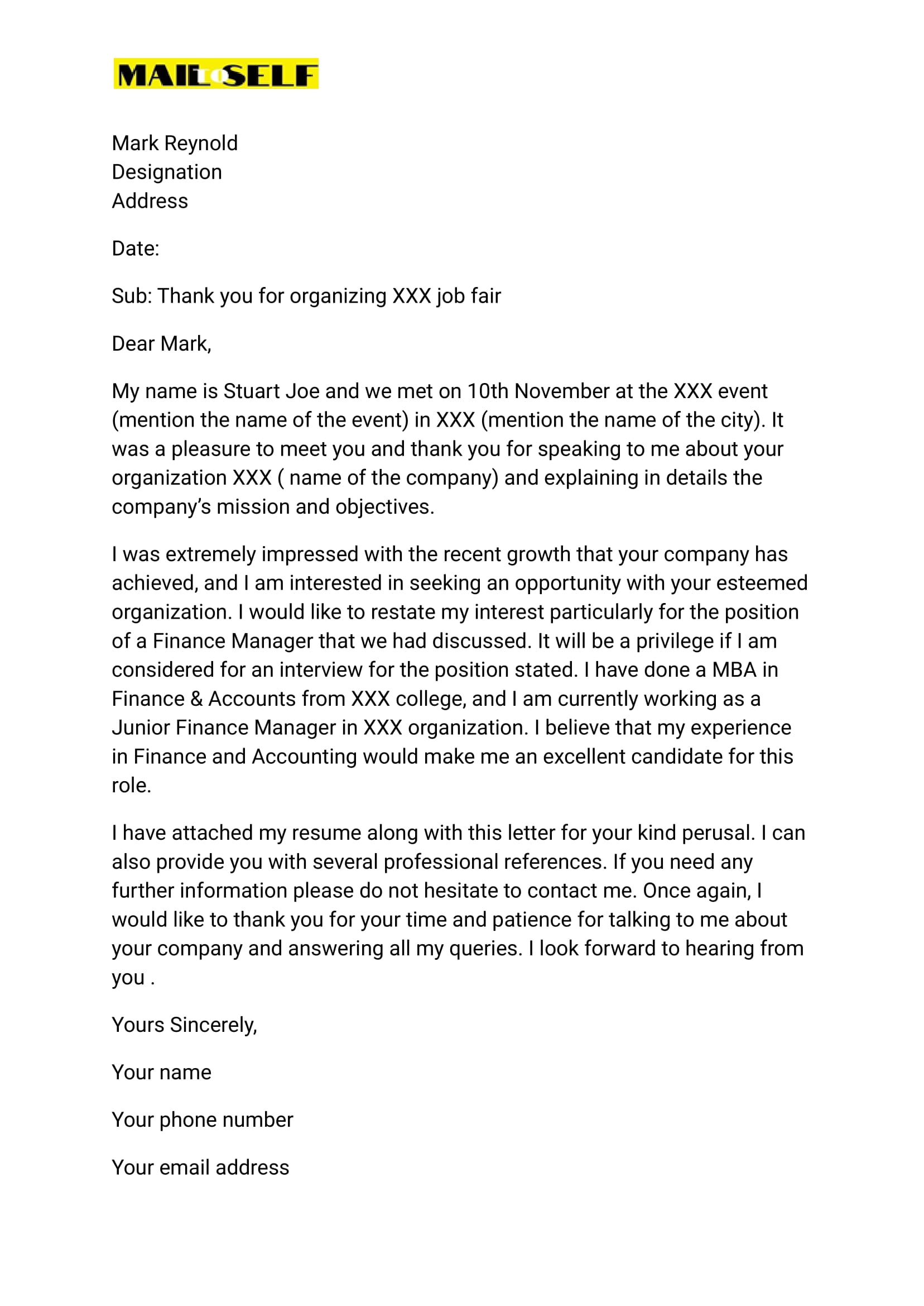 Thank You Letter After Job Fair How To, Templates & Examples Mail To