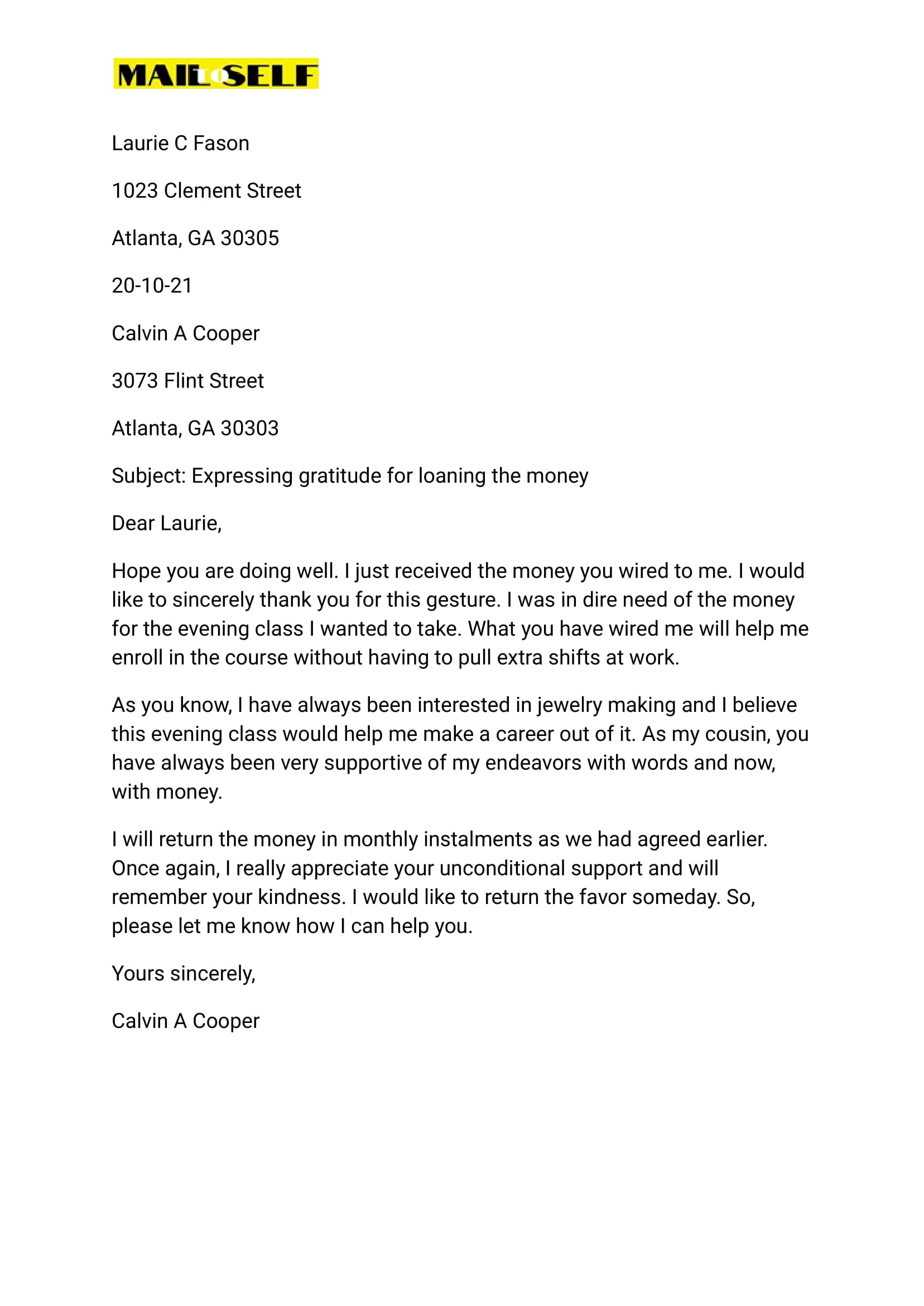 Thank You Letter For Loan How To, Templates & Examples Mail To Self