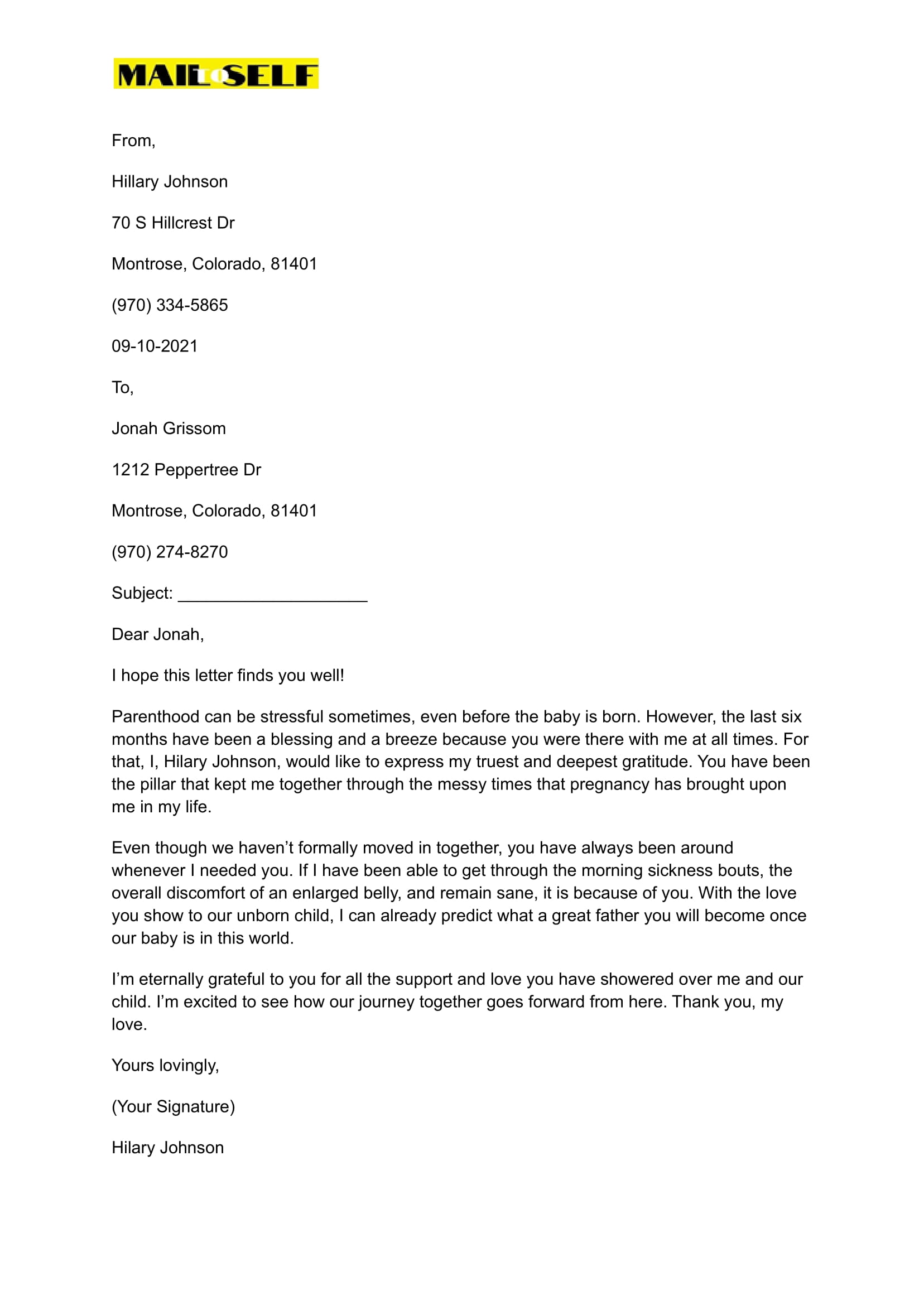Thank You Letter to the Father of my Unborn Child How To, Templates