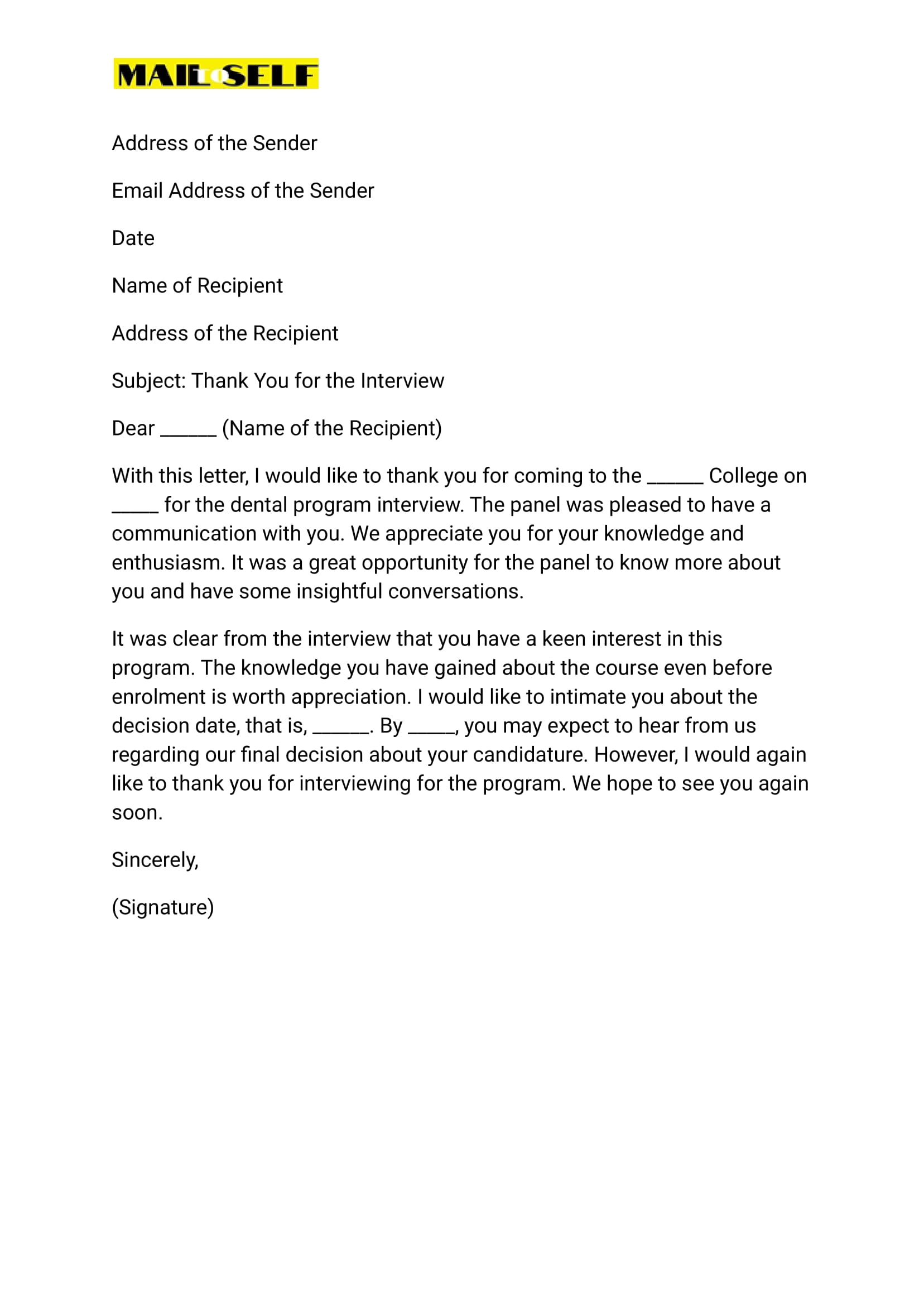 Dental School Interview Thank You Letter How To, Templates & Examples