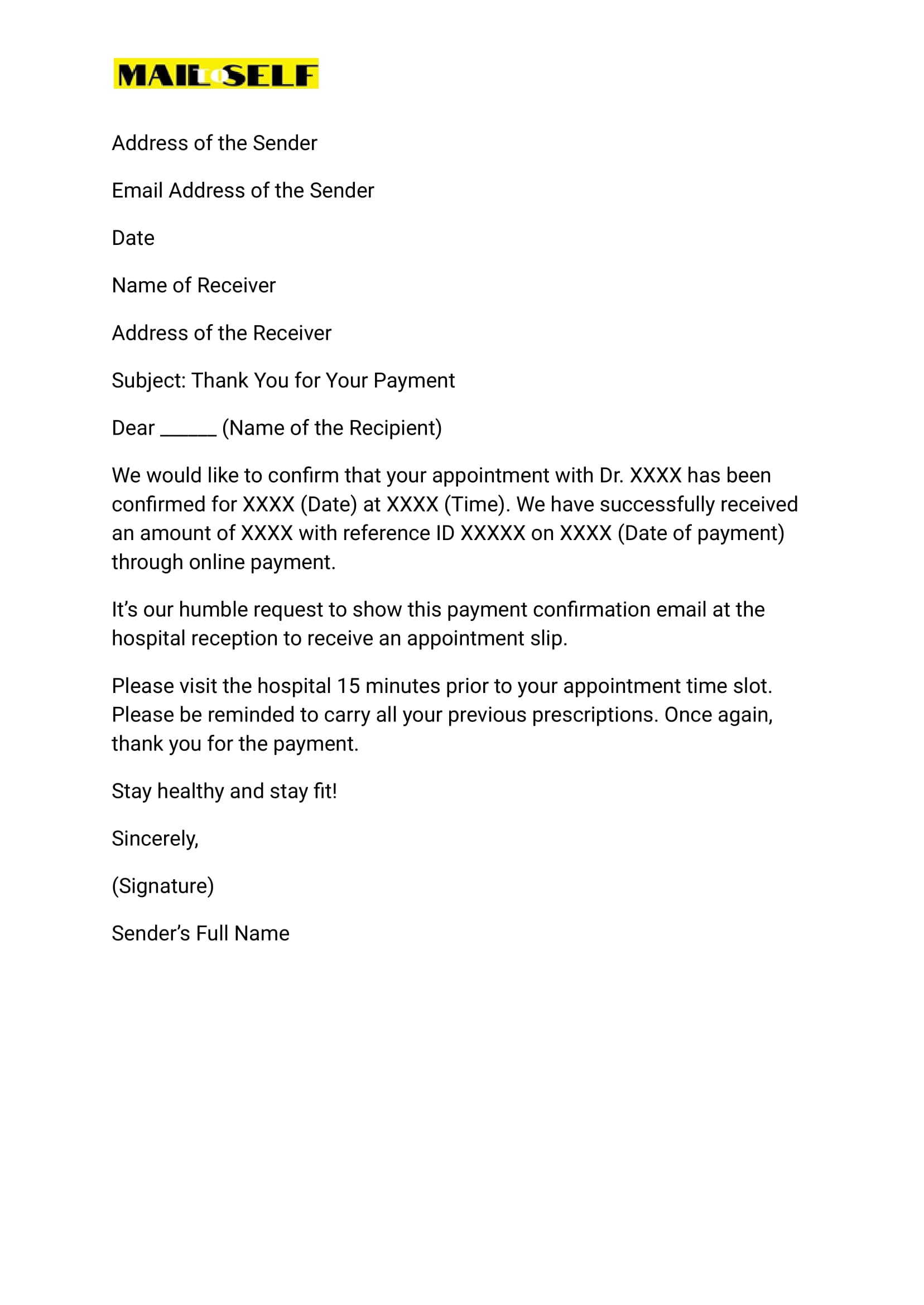 Thank You for Your Payment How To, Templates & Examples Mail To Self