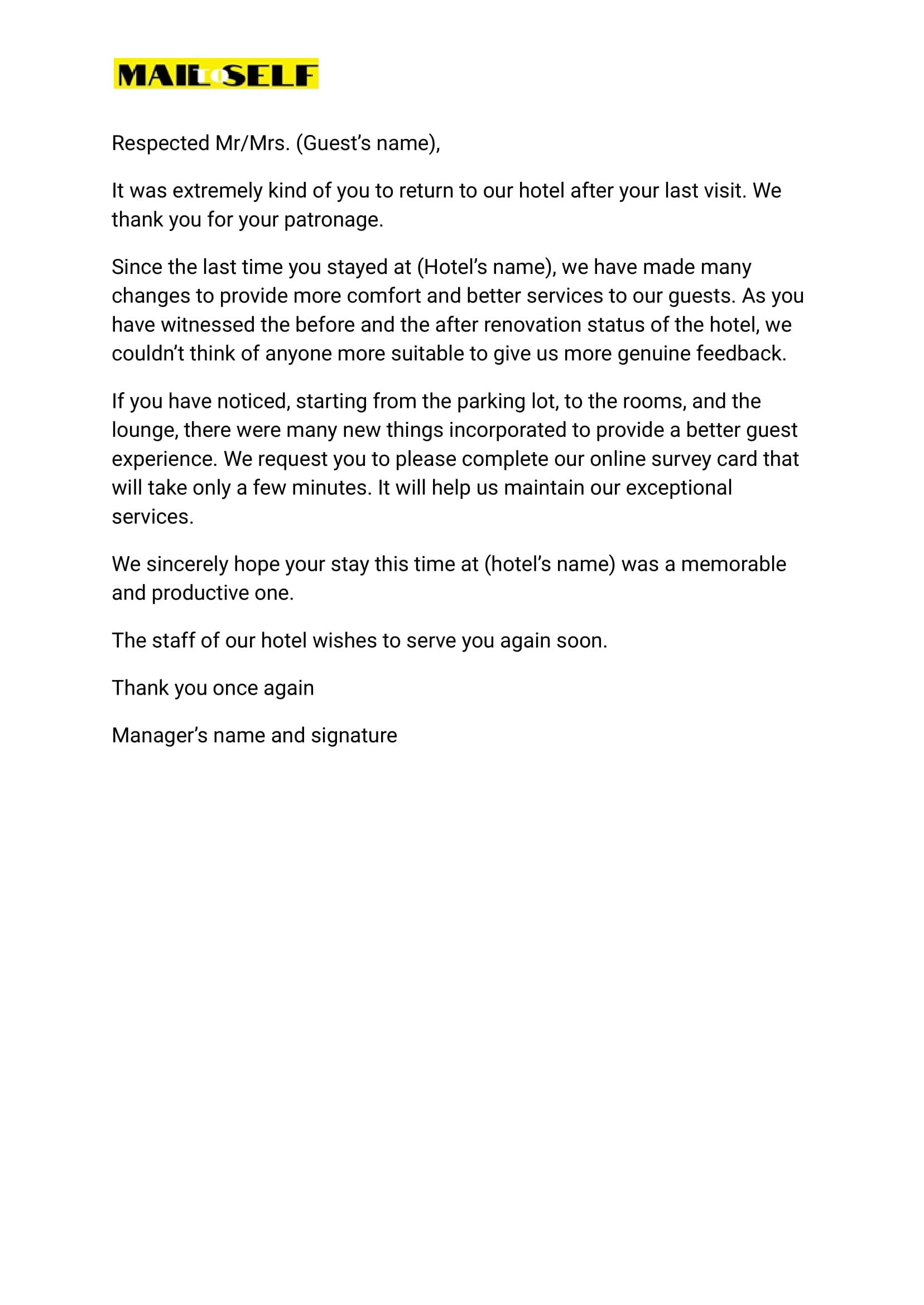 Hotel Thank You Letter After Guest Stay How To, Templates & Examples
