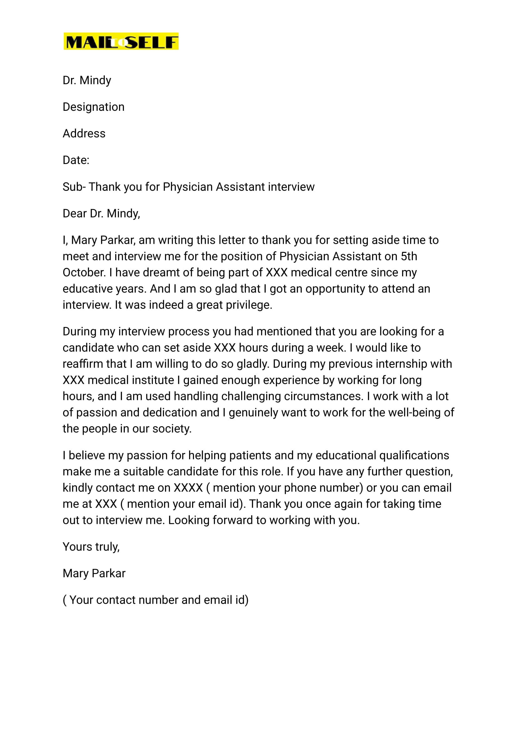 Physician Assistant Interview Thank You Letter How To, Templates