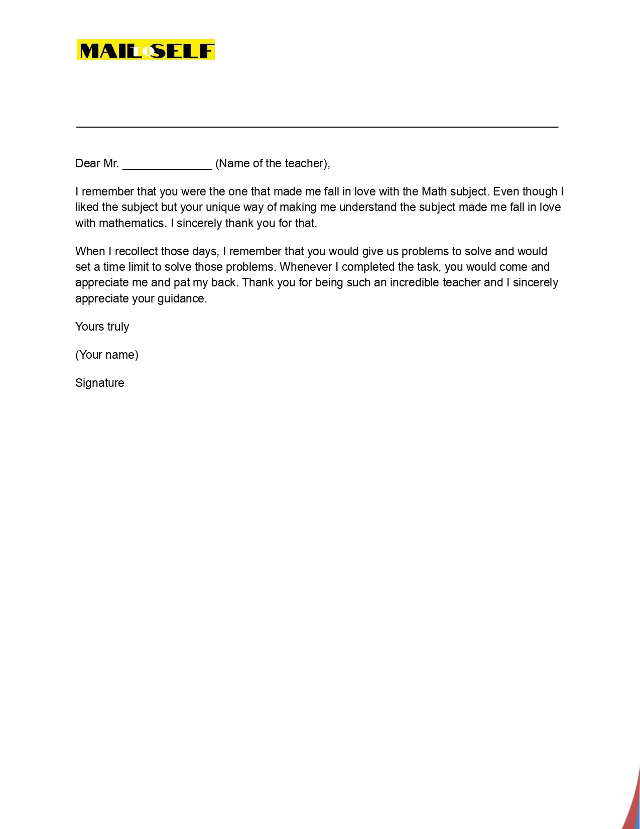 Thank You Letter to Math Teacher How To, Templates & Examples Mail To Self