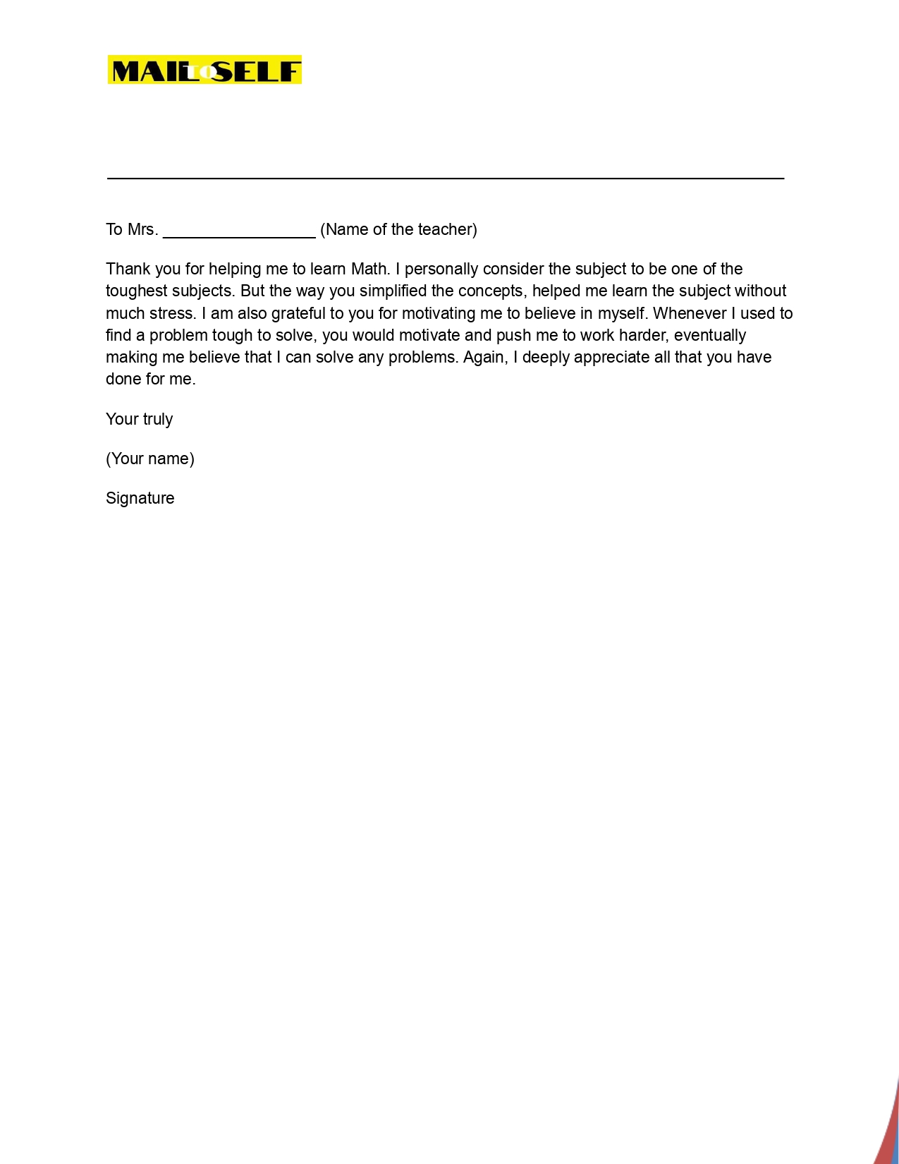 Thank You Letter to Math Teacher How To, Templates & Examples Mail To Self