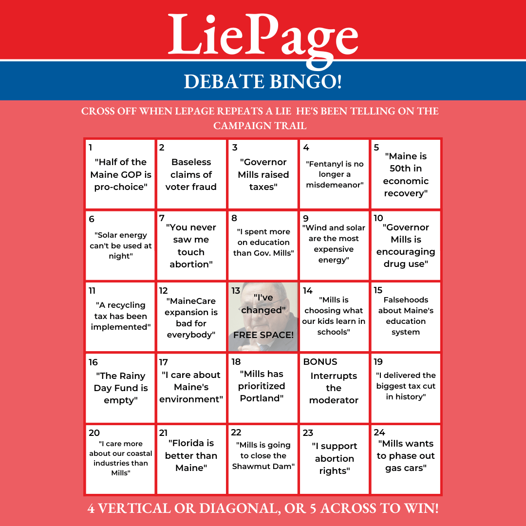 LiePage Bingo Maine Democratic Party