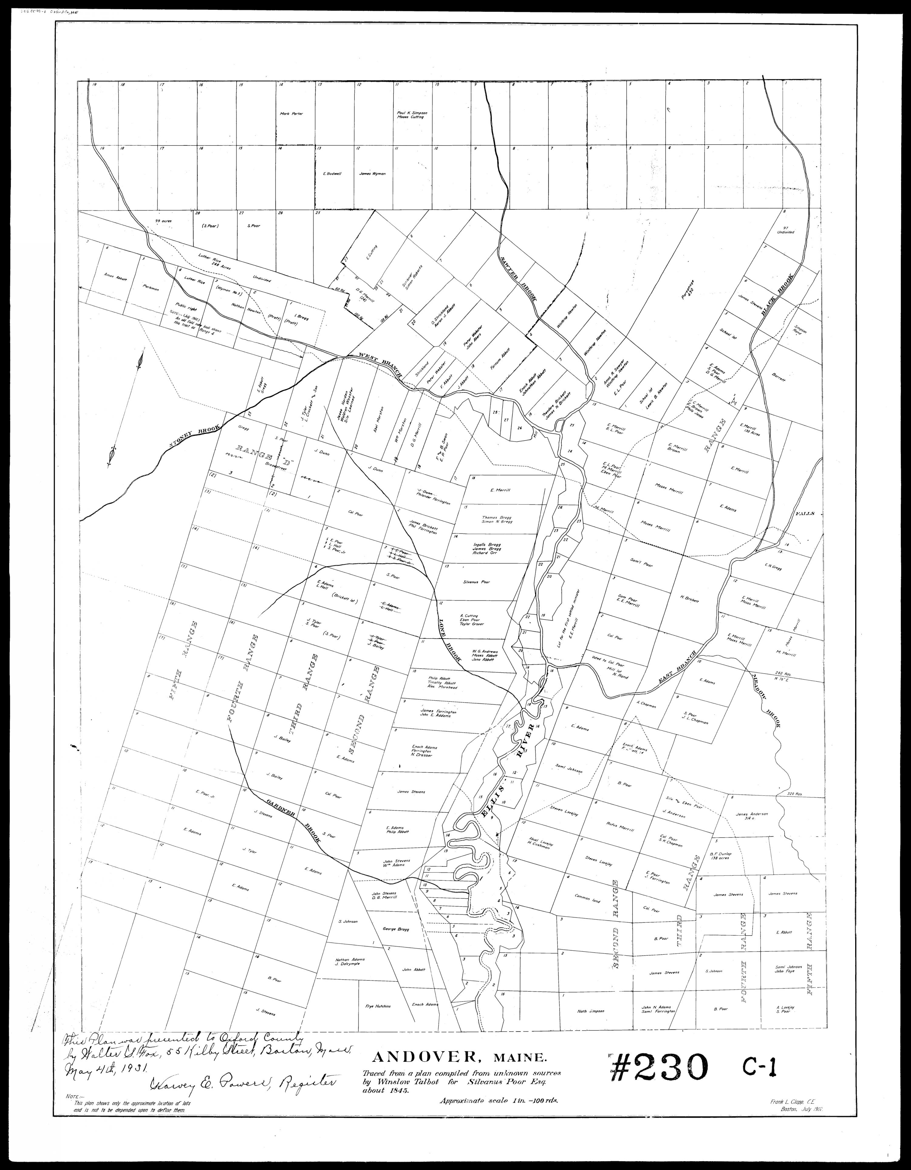 Maine Genealogy Archives Plan of Andover, c. 1845