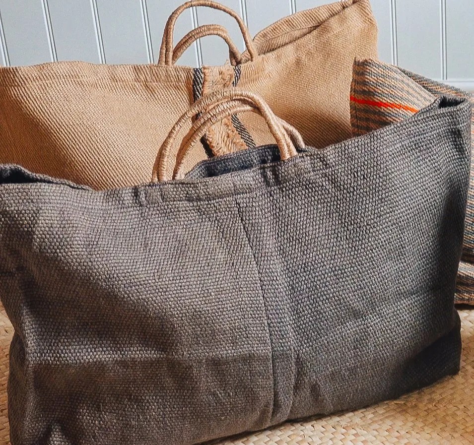 Extra large jute bag all grey with natural handle