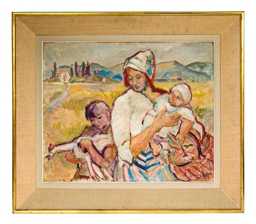 Painting, "Mother and Children in the Field" by Lucienne de Meiffren