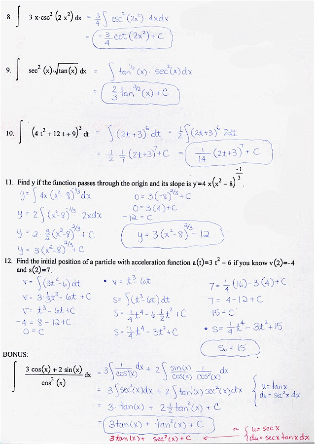 Practice Problems on AntiDerivative Rules