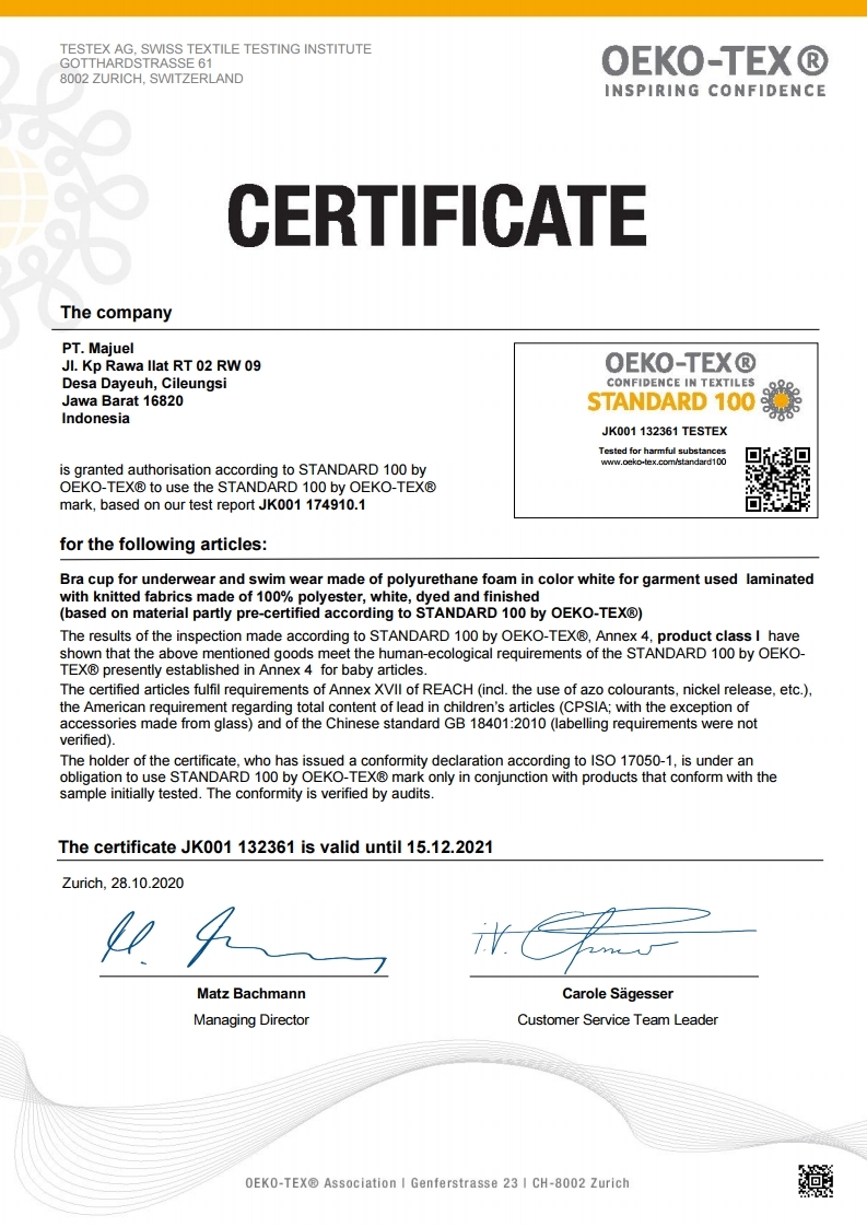 The Perfect Bra cup & Swim cup Certification About Us PT.MAJUEL