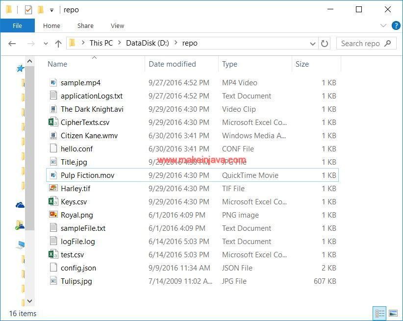 List multiple image,video,text files(extensions) in directory (java