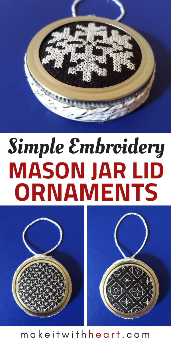 DIY Embroidered Mason Jar Lid Ornaments [Free Blackwork Embroidery