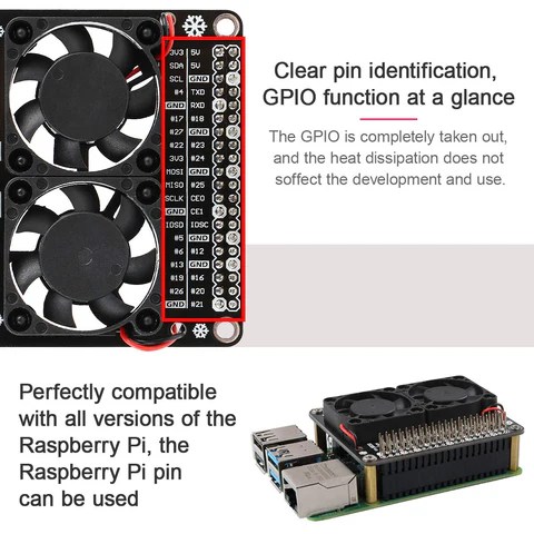 MakerFocus Raspberry Pi 4B GPIO Expansion Board with Dual Fan