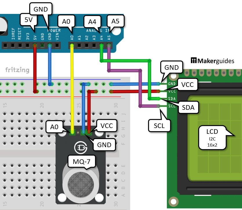 Arduino UNO And MQ7 CO Sensor - Makerguides.com