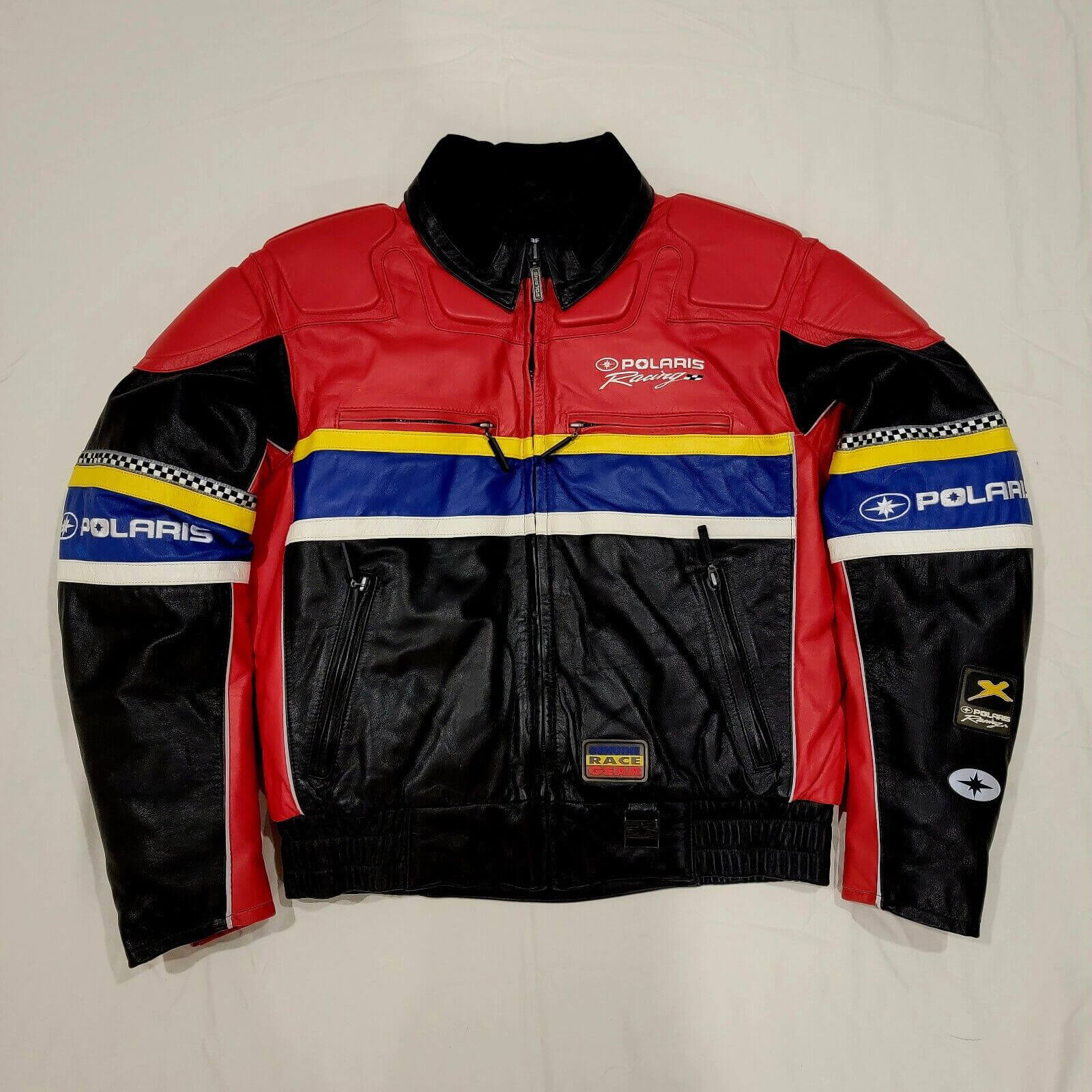 Polaris Snowmobile Padded Racing Leather Jacket Maker of Jacket