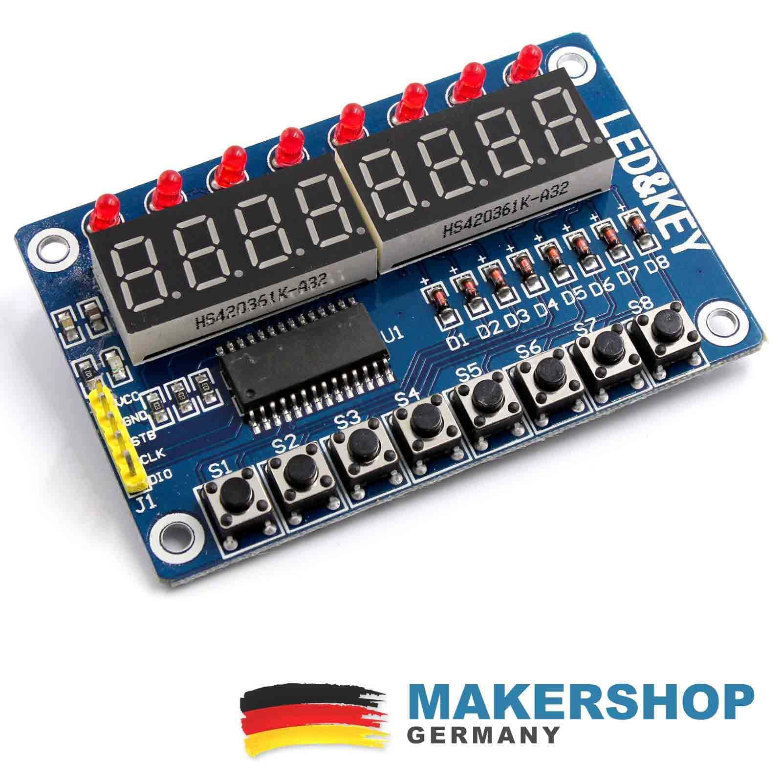 TM1638 LED KEY 8fach 7Segment Anzeige Taster LED Display Modul