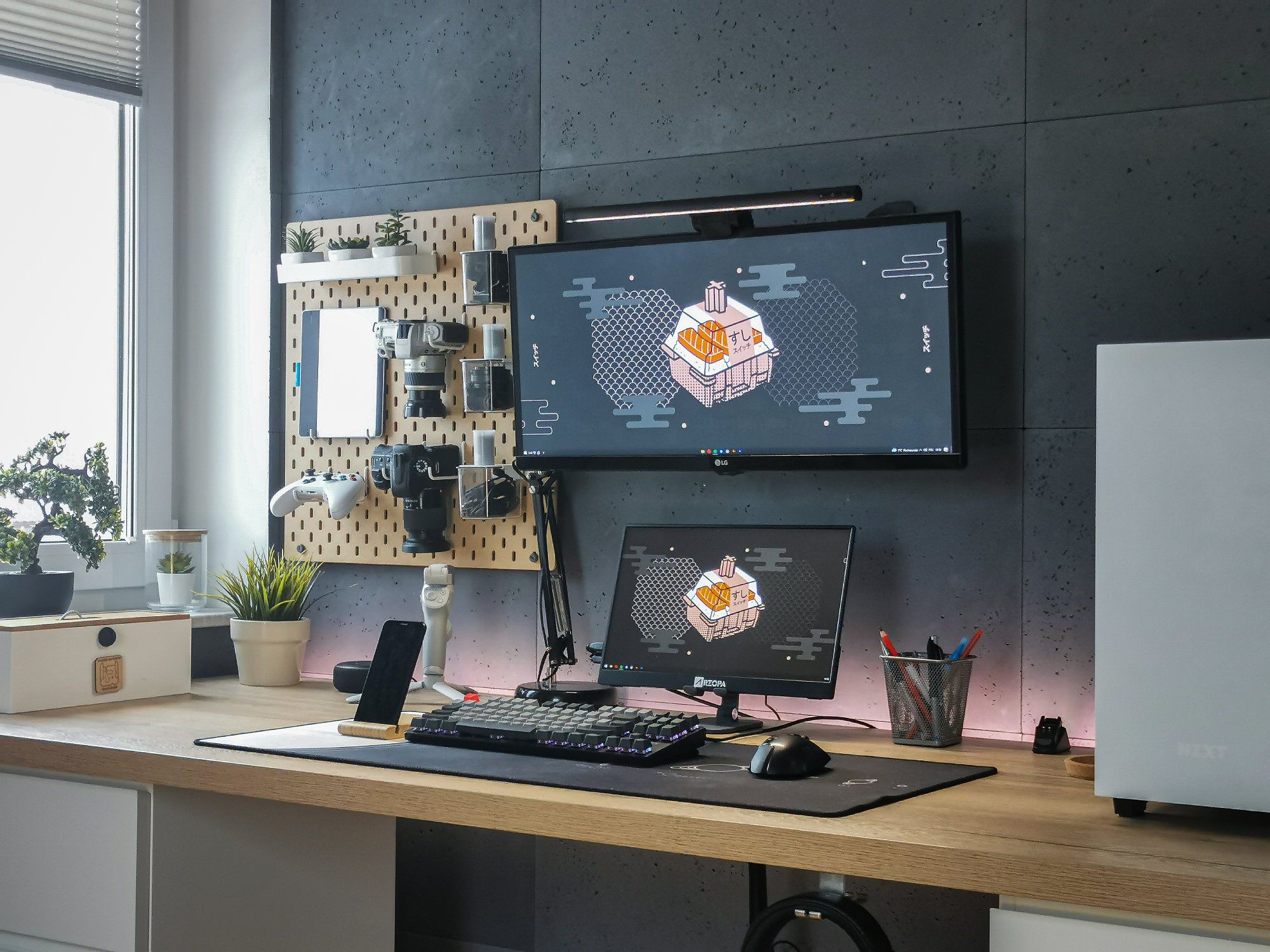 IKEA Desk Setup with Concrete Panels