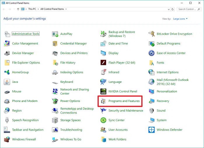 Programs And Features