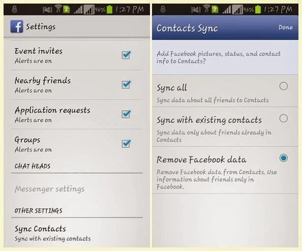 How do I remove Facebook contacts from android phone? Making Different