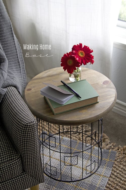 DIY Accent Table From A Wire Laundry Basket