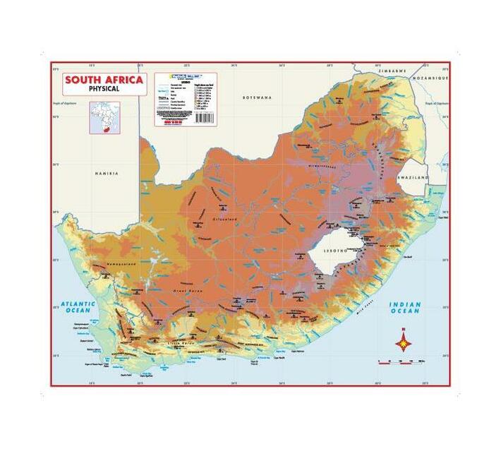 Wall Map Of South Africa South Africa - Physical Wall Map By Map Studio | Makro