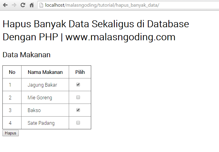 Hapus Banyak Data Sekaligus Dengan PHP - Malas Ngoding