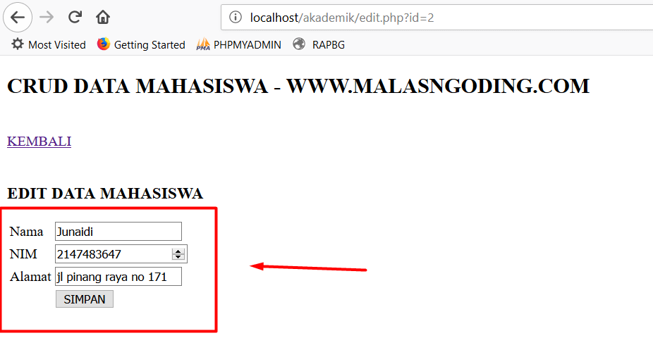 Membuat CRUD Dengan PHP dan MySQLi - Update Data - Malas Ngoding